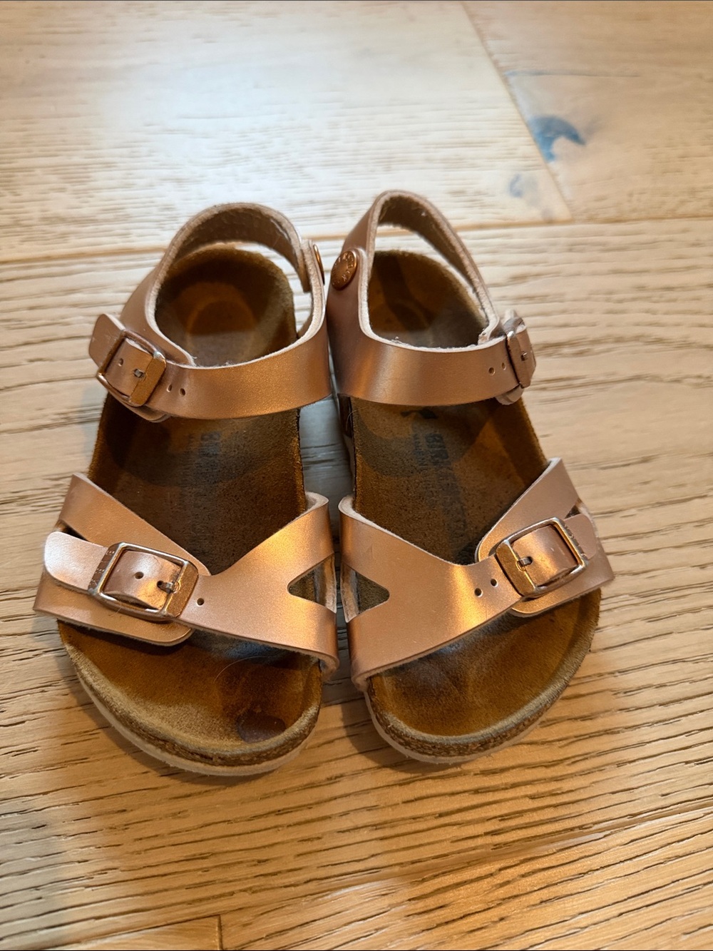 Birkenstock Kids Metallic Rose Gold Buckle Sandals